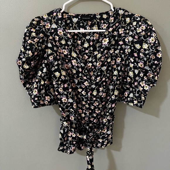 Who What Wear Womens Floral Puffy Sleeve Waist Tie Button up Blouse Size XS - Picture 3 of 9